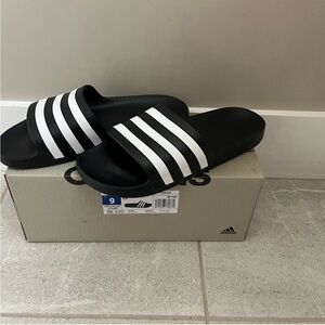 Adidas Striped Black and White Slides unisex